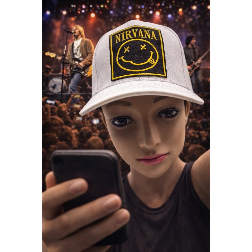 Nirvana Black Smiley Face Logo Adjustable Snapback Rock Band Hat Cap (NEW) white